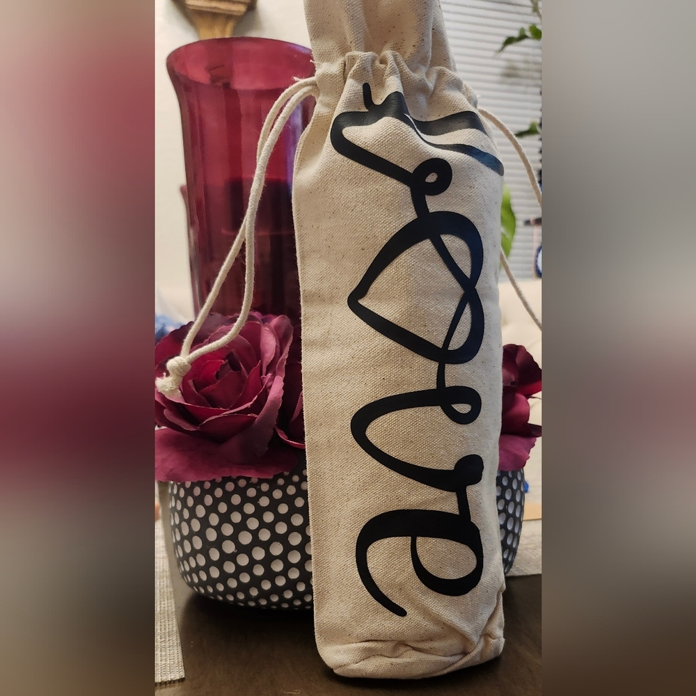 Hand Crafted Canvas "Love" Gift Bag - Black and Cream